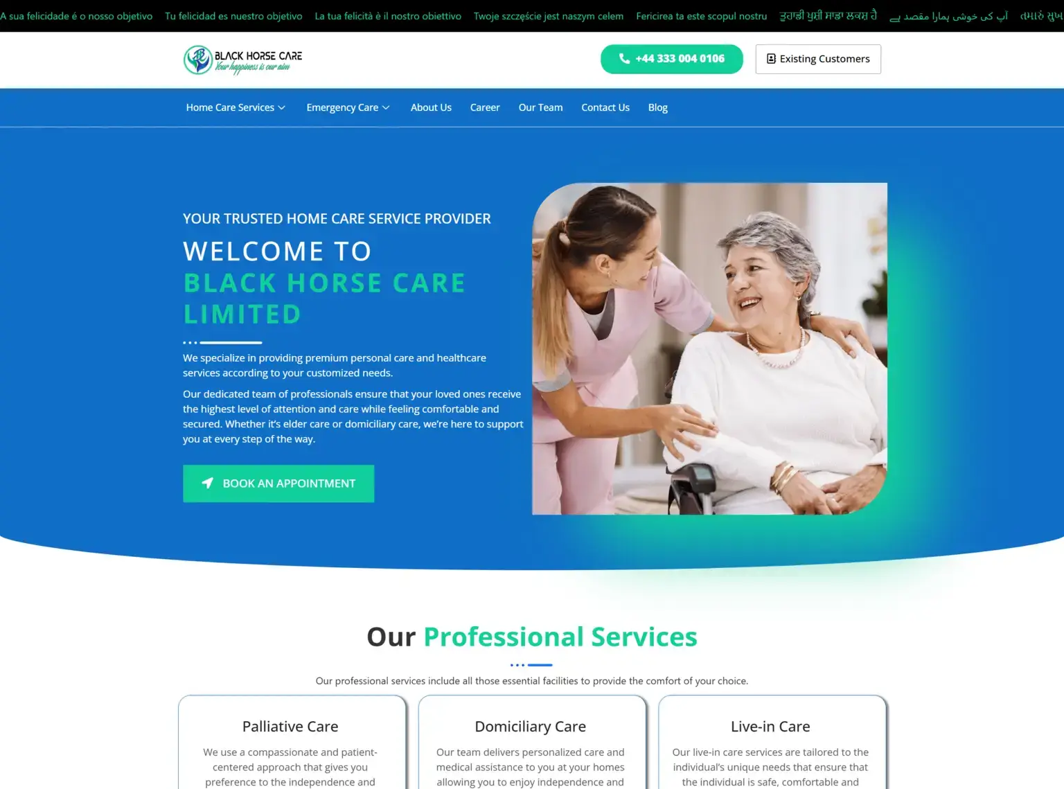 Black Horse Care healthcare services website