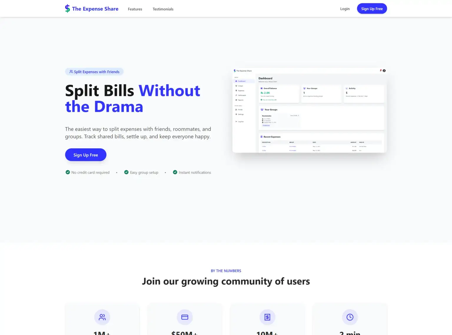 The Expense Share expense sharing platform website